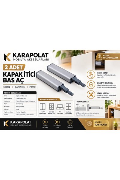KARAPOLAT Metal Dolap Kapak Mıknatıslı Kapak Basac Kapak Itici Bas Aç 2 Adet