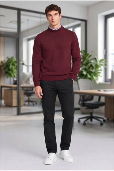 VACHT Men's Burgundy Half Turtleneck Standard Regular Fit Acrylic Blend Knitw...