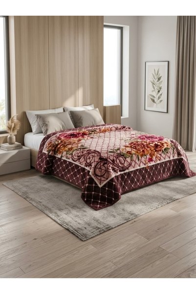 AKSU Embos (Kabartmalı) Çift Kişilik %100 Polyester Vizon Battaniye Fuşya Çiç...