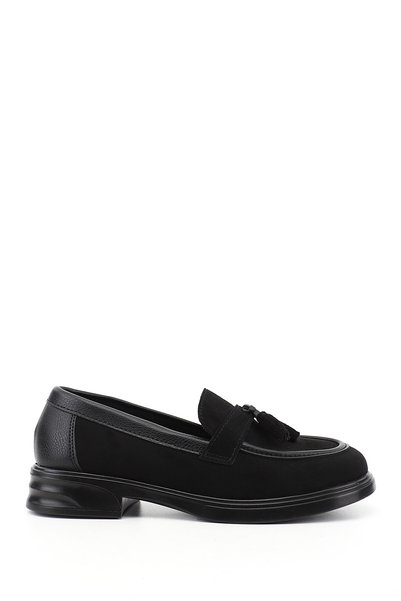 GÖNDERİ(R) Women's Black Suede Black Loafer Shoes