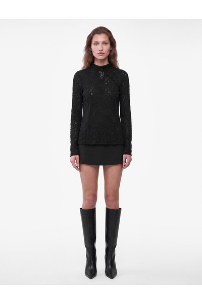 Koton Tricou din dantelă transparentă, cu mânecă lungă, croială slim, cu nast...