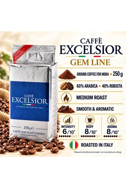 Caffè Excelsior Caffe Excelsior Gem Line Αλεσμένος Καφές για Moka, 250 g, 60%...