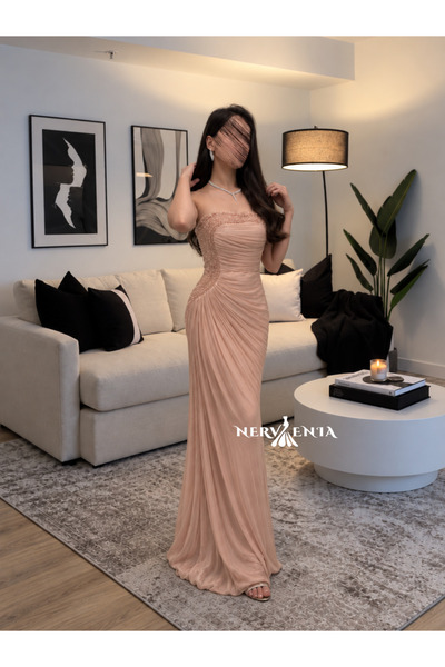 nervenia-sa Long Dress Crinkle Fabric Beaded Embroidery Party Wedding Dress