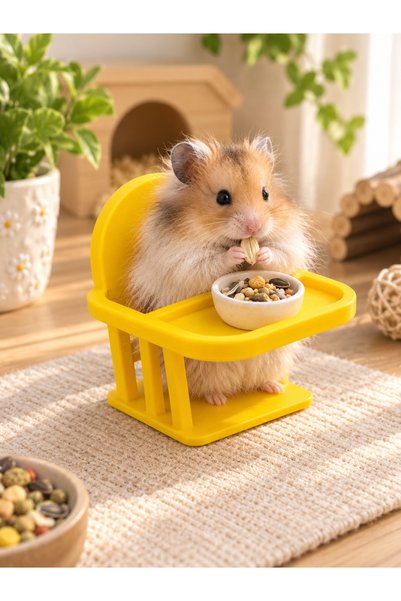TRENDİN YOLU 3D Baskı mini Sarı hamster mama sandalyesi 7 cm dekratif ve sevimli