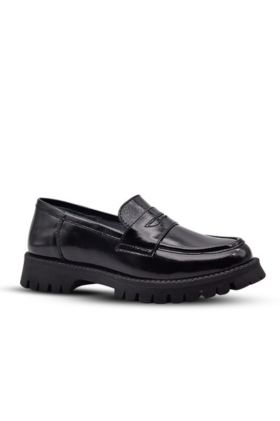 kids A more Vintage Genuine Leather Loafer Girls' School Shoes Black Patent L...