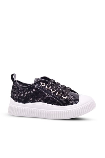 kids A more Sweet Girl's Sequined and Laced Black Color Sneaker