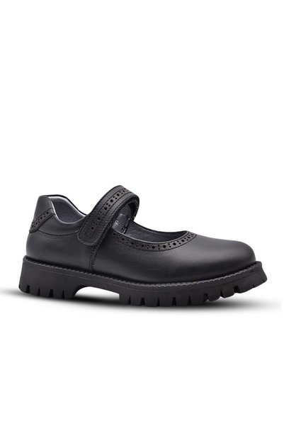 kids A more Glee Velcro Genuine Leather Girls' School Shoes Black Leather