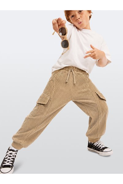 Denokids Παντελόνι Jogger για αγόρια με τσέπες, κοτλέ μπεζ, χειμερινό (5-10 ε...