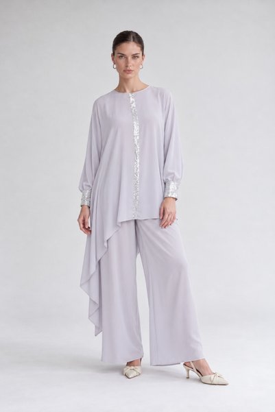 Levidor Payet Detail Tunic Set, Gray
