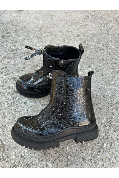 BAĞCILAR AYAKKABI Children's Genuine Leather Orthopedic Boots Black