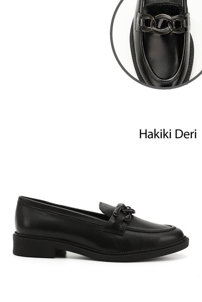 GÖNDERİ(R) Kadın Siyah Tokalı Hakiki Deri Loafer Ayakkabı