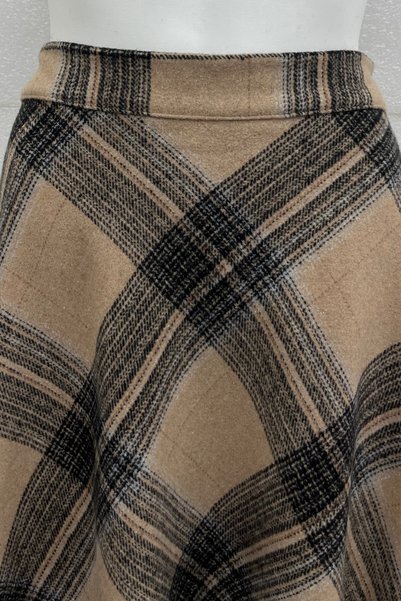 Generic Brand Plaid Patterned Regular Fit Woven Cashmere Skirt with Side Zipper - Mink