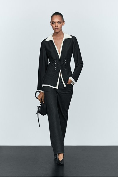 Massimo Dutti Çift katmanlı düğme detaylı gömlek