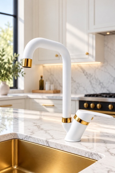 KUSTAR Oviedo Gold White Kitchen Sink Faucet