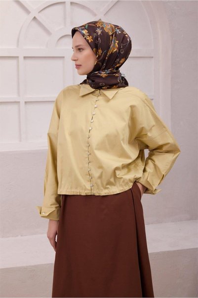 Belli ÇİÇEK DESEN İPEK EŞARP 4210D (TWILL) KAHVE - 85