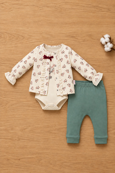 ZEYNUKO Baby Girl Panda Bodysuit 3-Piece Floral Baby Set