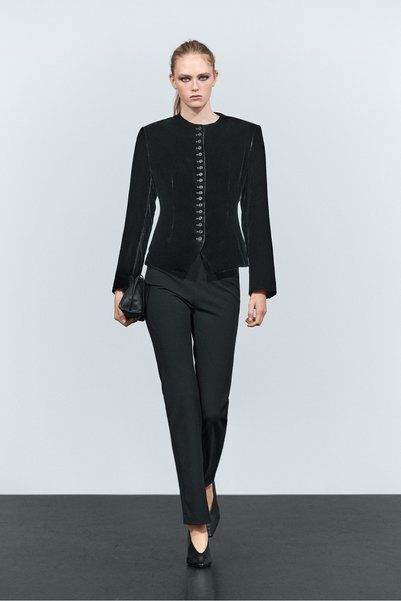 Massimo Dutti Düğme detaylı kadife blazer