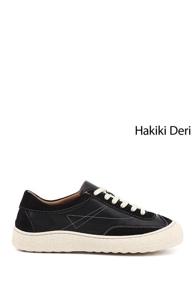 GÖNDERİ(R) Women's Black Lace-Up Genuine Leather Sneaker