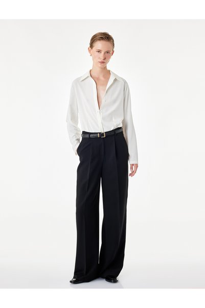 Koton Slim Fit Notched Collar Long Sleeve Satin Shirt