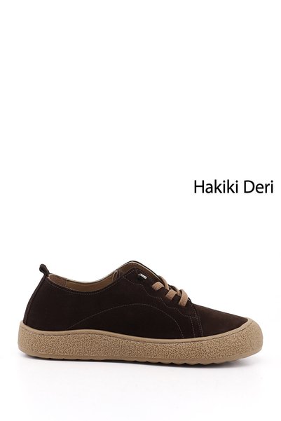 GÖNDERİ(R) Women's Brown Suede Lace-Up Genuine Leather Sneaker