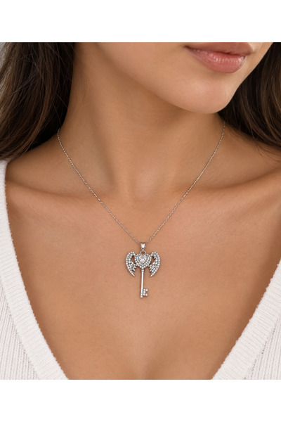 shop 1St Class Steel Does Not Blacken Zircon Stone Angel Heart Key Figured Si...