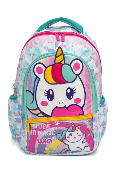 Wia Turquoise Unicorn School Backpack - 3 Compartments