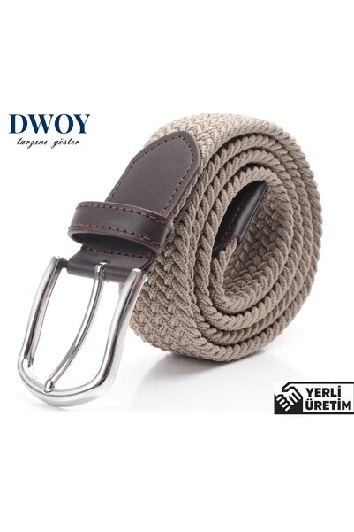 DWOY حزام محبوك مرن باللون البيج
