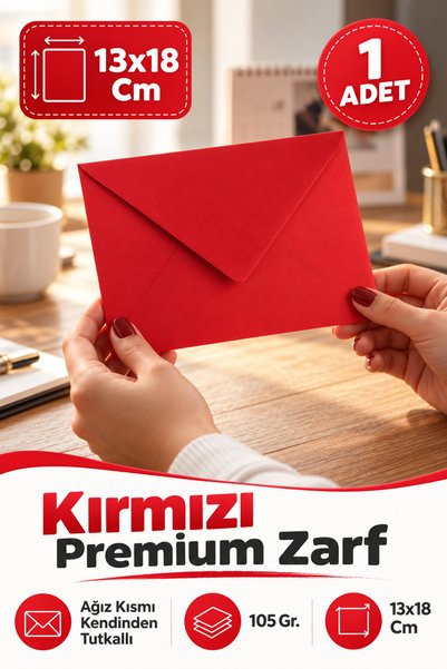 İstisna Kırmızı Zarf Seti (13x18cm) Yapışkanlı Mektup Kartpostal Davetiye Zarfı