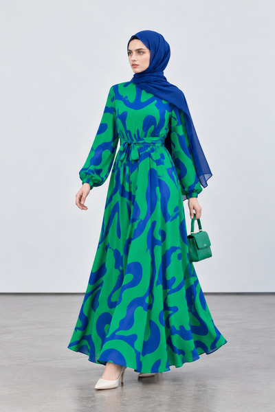 Sevitli Geometric Pattern Dress-Blue