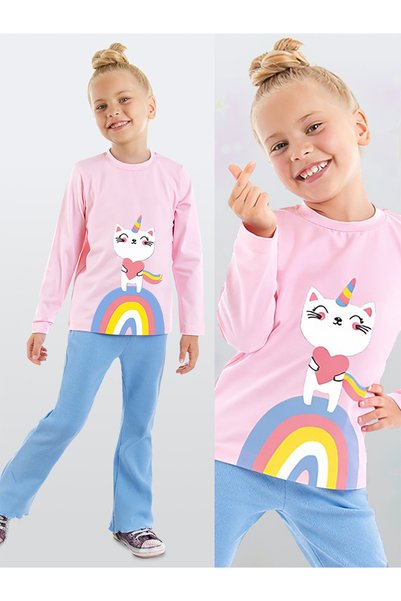 Denokids Catcorn Girl's T-Shirt Pants Set