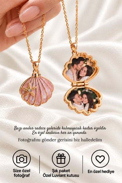 Luviant 316L Çelik Kişiye Özel 2 Fotoğraflı Kapaklı Deniz Yıldızı ve İstiridy...