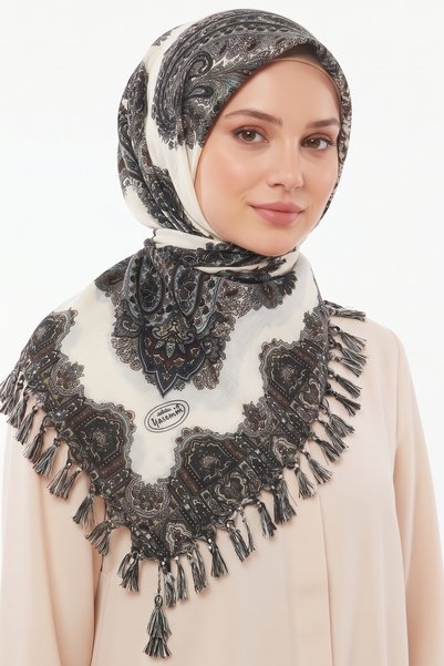 hadiora Women's Ecru Khaki Shawl with Patterned Pull-On Beads for Writing