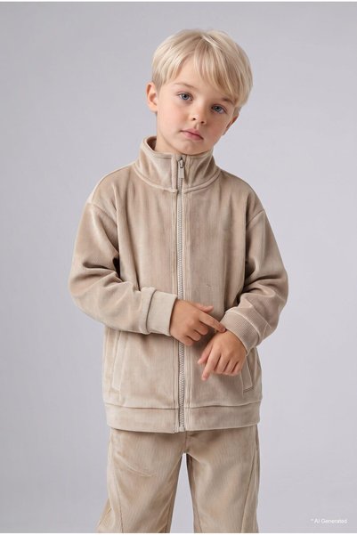 DeFacto Zippered Stand Collar Velvet Basic Cardigan for Baby Boy H8950A526Cw
