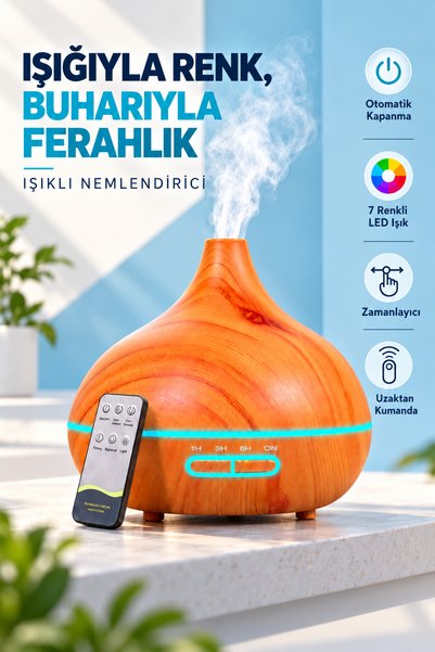 Zineets 550 ml Hava Nemlendirici Buhar Makinesi Ultrasonik Aroma Difüzör Oda Nemlendirici Işıklı Zamanlayıcı