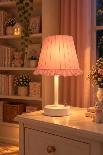 Maison Avf Pink Ottoman Silk Ruffled Cordless Table Lamp - Bottom Long White