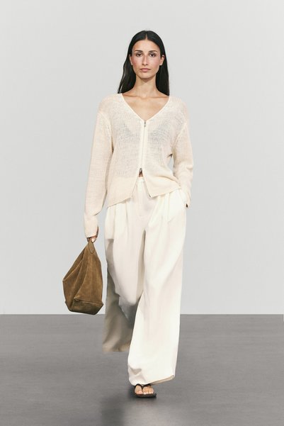 Massimo Dutti %100 keten fermuarlı triko hırka