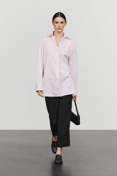 Massimo Dutti Uzun %100 pamuklu poplin süet gömlek