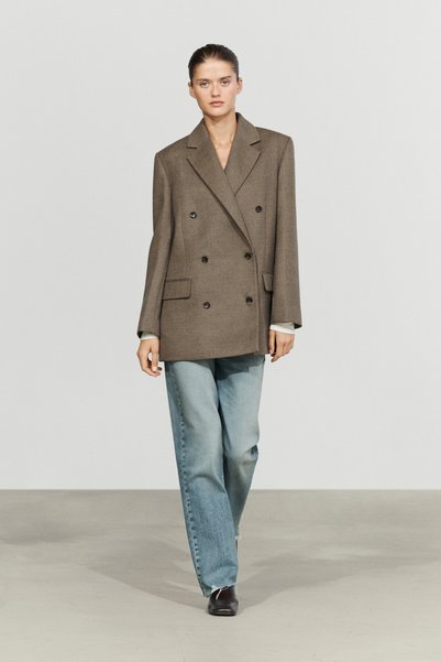 Massimo Dutti Yün karışımlı orta boy kruvaze kaban
