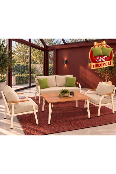 UFUK HOME Zeyd Cappuccino 211 Masalı BEJ Fermuarlı Bahçe Balkon Takımı