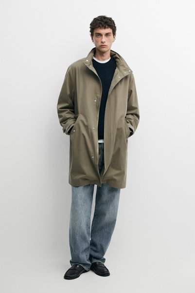 Massimo Dutti %100 Pamuklu dik yaka uzun parka