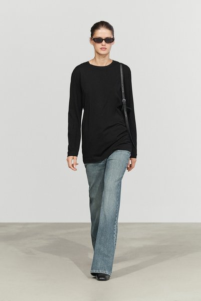 Massimo Dutti Uzun bisiklet yaka %100 pamuklu t-shirt