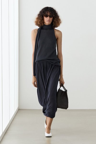 Massimo Dutti Drape detaylı balon midi etek total look