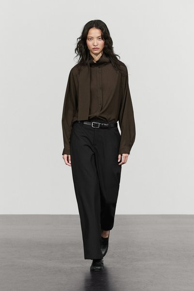 Massimo Dutti Fiyonk detaylı yarı transparan gömlek