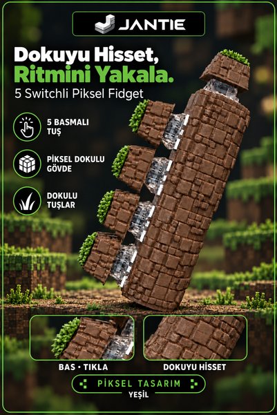 Jantie Piksel Dokulu 5 Tuşlu Mekanik Oyuncağı – Dokun, Tıkla, Rahatla; Minecr...