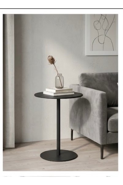 IN HOME STORE طاولة جانبية دائرية بتصميم عصري بسيط باللون الأسود