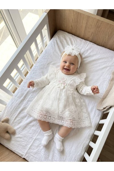 Miniday Baby فستان مولد للبنات الرضع مع بندانا ودانتيل - ELB1066