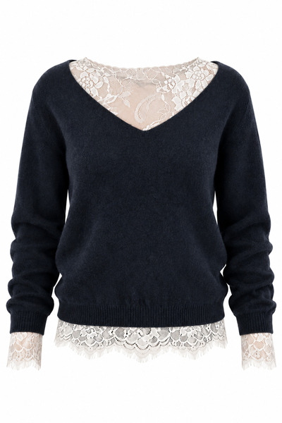 Laluvia Pulover bleumarin cu dantelă - 261156