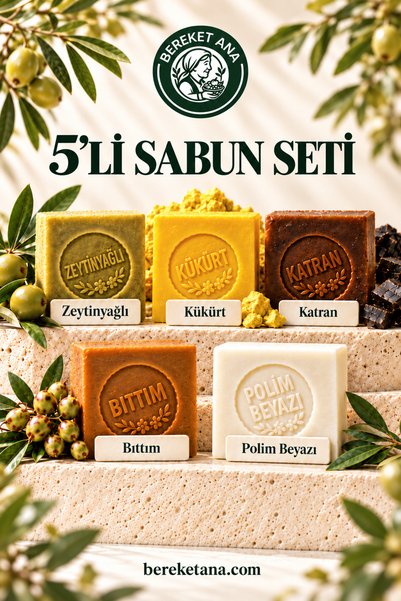 gaziantepli bereket ana baklava & yöresel 5-Piece Natural Soap Set Sulfur Tar...