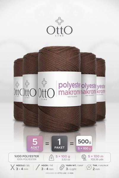 OTTO LINE بوليستر ماكرومي • بني • عبوة من 5 قطع × 100 جرام / 100 متر • 2 مم •...