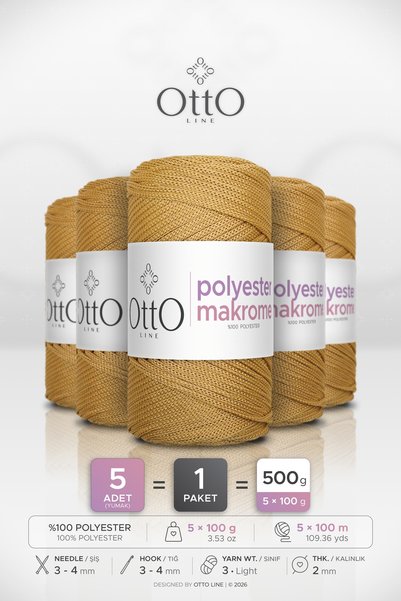 OTTO LINE POLIESTER MAKROM • Senf • 5 komada × 100 gr / 100 m • 2 mm • Konopa...